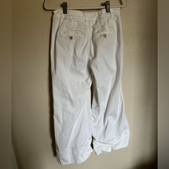 Anthropologie Chino Wide Leg Crop Pants Sz 6 High‎ Rise White Cream - Picture 7 of 9